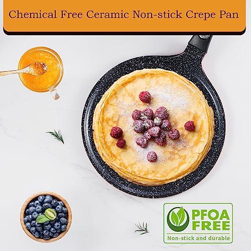 ROSSETTO Non-Stick Crepes Pan, 11in Red Aluminum, PFOA and PTFE-Free, Induction Ready, All Stovetops Compatible, for Pancakes, Eggs, Quesadillas, Tortillas - CookCave