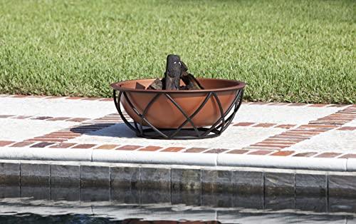 Fire Sense 62241 Fire Pit Barzelonia Copper-Look Wood Burning Lightweight Portable Outdoor Firepit Backyard Fireplace Camping Bonfire Included Screen Lift Tool & Cooking Grate - Round - 26" - CookCave