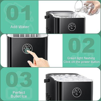 Xbeauty Countertop Ice Maker 6-Minute Fast Bullet Ice, Portable Ice Machine, Automatic-Cleaning Suitable for Outdoor Camping Bar Party and Kitchen-Black - CookCave