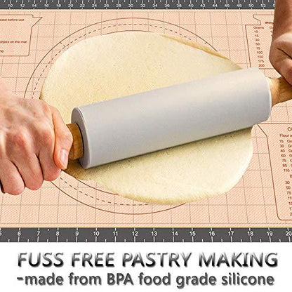 Silicone Pastry Baking Mat Non Stick-Large Rolling Dough with Measurements-Non Slip Pizza,Fondant,Pie,Cake Baking Mat - 26 x 16 Inch By Cook Time - CookCave