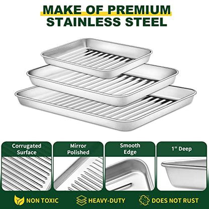 Baking Sheet Set of 3, CEKEE Stainless Steel Cookie Sheet for Baking Baking Pans Set, Jelly Roll Pan/Quarter Sheet Pan/Small Baking Sheet, 9/12/16 Inch, Warp Resistant & Heavy Duty & Easy Clean - CookCave