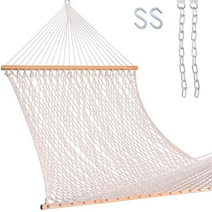 Lazy Daze Hammocks 13FT Double Rope Hammocks, Hand Woven Cotton Hammock with Spreader Bar for Outdoor, Indoor, Patio Yard, Poolside for Two Person, Max 450 Lbs, Natural, 130 x 60 inches - CookCave