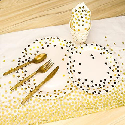 176 Pieces Gold Disposable Party Dinnerware Set &Golden Dot Disposable Party Dinnerware - Black Paper Plates Napkins Cups, Gold Plastic Forks Knives Spoons - CookCave