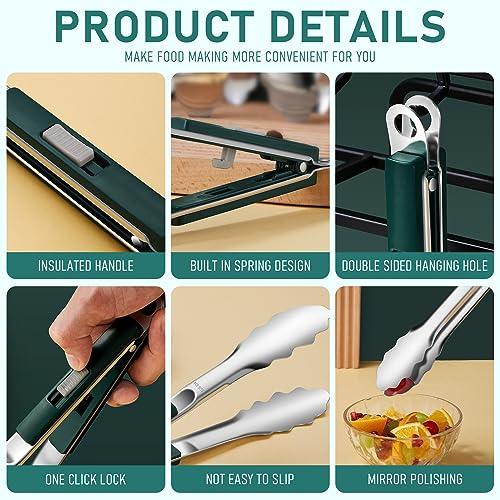 DSPZGU Grill Tongs for Grilling,Small Tongs Mini tongs Upgrade sliding lock for easy opening, Non-Slip Grip for Cooking, Baking, BBQ Resistant - CookCave