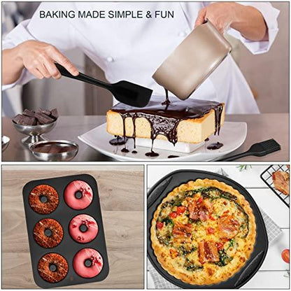 Economical 9in1 Nonstick Silicone Baking Bundt Cake Pan Cookie Sheet Molds Tray Set for Oven, BPA Free Heat Resistant Bakeware Tools Kit for Muffin Loaf Bread Pizza Cheesecake Cupcake Pie Utensils - CookCave