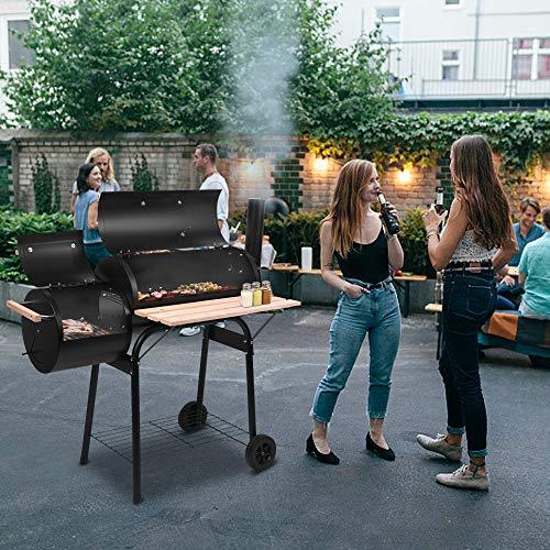 Charcoal Grill with Offset Smoker, BBQ Grill with Cart and Side Shelves, 24 Inch Outdoor Barbeque Grill for Picnic, Camping, Patio, Backyard Cooking, Black - CookCave