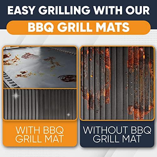 Large Non-Stick BBQ Grill Mat by Linda's Essentials (3 Pack) - Reusable Heat Resistant BBQ Mats for Grilling - Must Have BBQ Accessories Grill Mats for a Easy Clean - CookCave