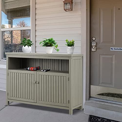 AHB Outdoor Console Sideboards Buffet Cabinet, Solid Wood Storage Cabinet TV Stand,Furniture for Patio Entryway Deck(Grey) - CookCave
