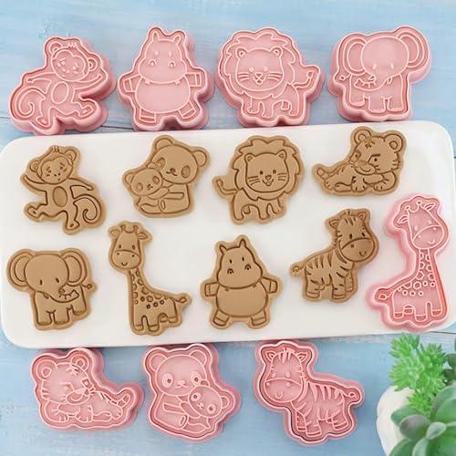 8Pcs Animal Cookie Cutters With Plunger Stamps Set, 3D Animal Shape Cookie Cutters Embossing Cutter for Biscuit Fondant Cheese Baking Molds - CookCave