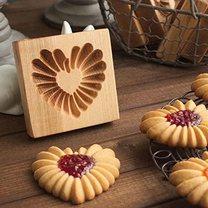 Wooden Cookie Mold and Biscuit Stamp, 3D Embossing Tool for Baking Cookies, Personalized Hand-Pressed Design Cookie Presses Stamps, Wooden Mold for Christmas, Halloween and Thanksgiving Baking (Heart) - CookCave