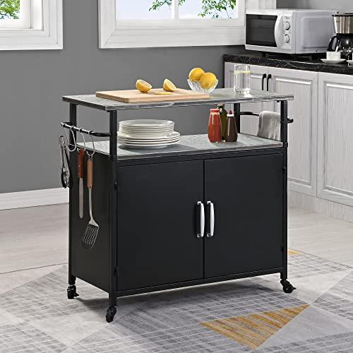 FirsTime & Co. New & Improved Black Davidson Outdoor Grilling Kitchen Cart Island, Portable Patio Table, Metal Food Prep Worktable, 31.5 in. x 35.25 in. - CookCave