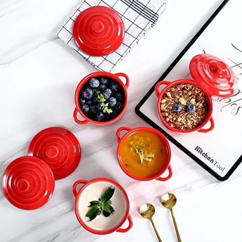 Bruntmor Soup Bowls Dinner Serving Ramekins 8.5 Oz Oven Safe Mini Cocotte Ceramic Ramekin For Baking, Mini Casserole with Lid, Souffle Dish, (Matte Red) - CookCave