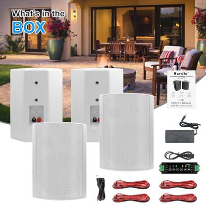 Herdio 800W 6.5 Inch Outdoor Speakers Bluetooth Waterproof Wired with Superior Amplifier, Wall Mounted Sound System, Enhanced Bass & Durable, Mountable Swivel Brackets, for Patio Home (2 Pairs, White) - CookCave