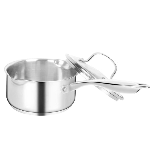 MOBUTA Stainless Steel Saucepan with Glass Lid, 3 Quart Sauce Pan with Glass Lid, Induction Ready, Dishwasher Safe - CookCave