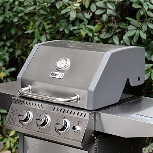 Royal Gourmet GG3001S Stainless Steel 3-Burner Propane Gas Grill, 25,500 BTU Cabinet Style BBQ Gas Grill with Side Tables, Outdoor Cooking Patio Garden Barbecue, Silver - CookCave