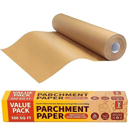 Katbite 15in x 242ft, 300 Sq.Ft Unbleached Parchment Paper Roll for Baking, Parchment Baking Paper with Serrated Cutter, Non-stick Longer Parchment Roll for Cooking, Air Fryer, Steaming, Bread - CookCave