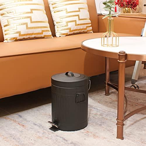 SIMPLEMADE Round Step Trash Can, Stainless Steel with Lid, Small Metal Wastebasket / Garbage Can For Bathroom, Office, Black, 5 Liter / 1.3 Gallon - - CookCave