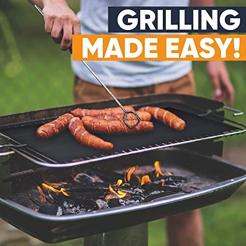 Large Non-Stick BBQ Grill Mat by Linda's Essentials (3 Pack) - Reusable Heat Resistant BBQ Mats for Grilling - Must Have BBQ Accessories Grill Mats for a Easy Clean - CookCave