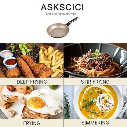 ASKSCICI Nonstick Frying Pan Skillet, 9.5 Inch Non Stick Egg Pan Omelette Pans, Kitchen Induction Cookware, Dishwasher Safe & Compatible with Induction, Electric and Gas Cooktops - CookCave