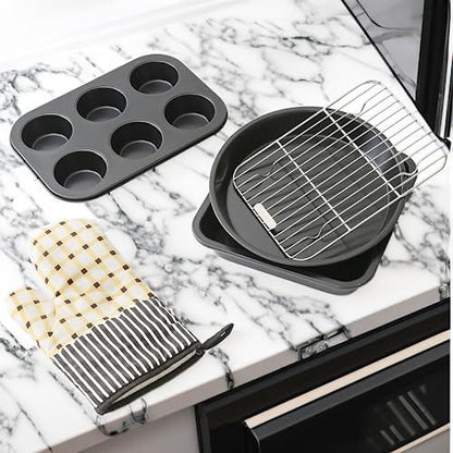 HIPTABLY Baking Pans Set｜Bakeware Set 5-Piece Set Kitchen Oven Cookie Sheet, Cake Pan｜Carbon Steel Nonstick Baking Accessories - CookCave