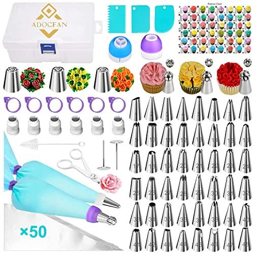 129PCS Piping Set Cake Decorating Tools, Baking Pastry Tools with 48 Numbered Icing Tips & Pastry bag & Flower Lifter & Nail, Cookie Cake decorating tips supplies kit & baking tools (129 PCS) - CookCave