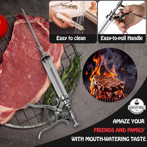 Azolize Grill Professional Automatic BBQ Meat Marinade Injector Gun Kit | 4 Commercial Grade Marinade Needles and 2 oz Large Capacity Barrel | Automatic Handle for Marinade Injecting Pork, Brisket - CookCave