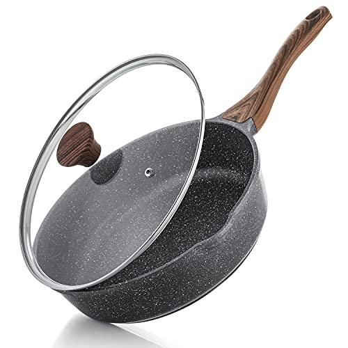 SENSARTE Nonstick Deep Frying Pan Skillet, 10/11/12-inch Saute Pan with Lid, Stay-cool Handle, Chef Pan Healthy Stone Cookware Cooking Pan, Induction Compatible, PFOA Free (10-Inch) - CookCave