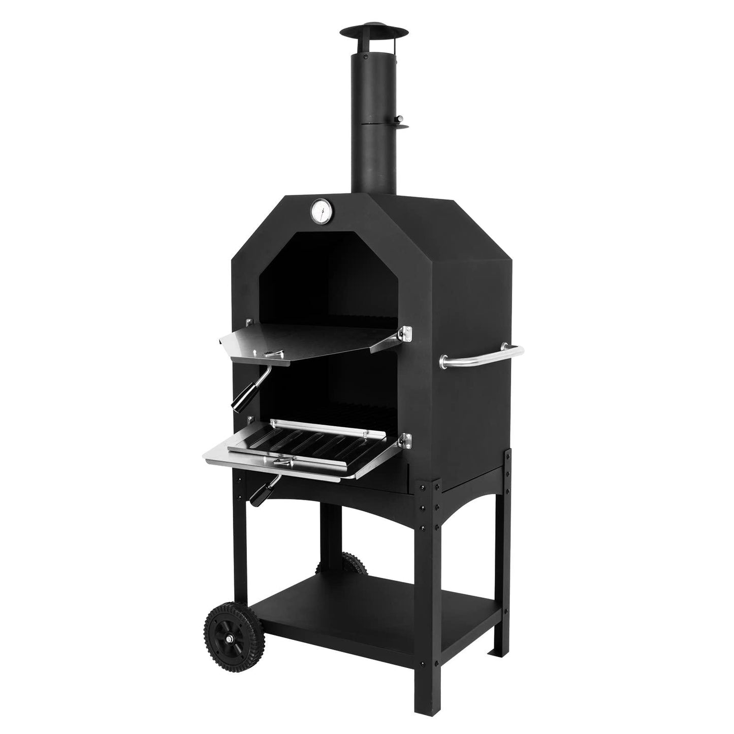 Outdoor Pizza Oven Wood Fired Pizza Oven Patio Portable Pizza Maker Cooking Grill with Wheels Waterproof Cover for Backyard Camping - CookCave
