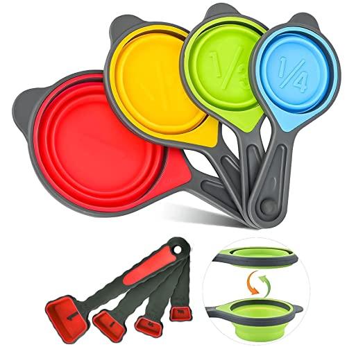 Hotsyang Collapsible Measuring Cups and Spoons Set,8 Piece Portable Silicone Measuring Cups and Spoons Set for Liquid & Dry Measuring, Collapsible Measuring Cups and Spoons Set, Red(random rainbow) - CookCave