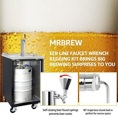 MRbrew Draft Beer Line Shank Faucet Kit, Stainless Core Beer Tap Self-Closing Spring Tap Wrench No Leak 3/16'' Brewing Tubing 1/4'' Keg Coupler Barb Fitting Hose Clamp Kegerator Tower Replacement Set - CookCave