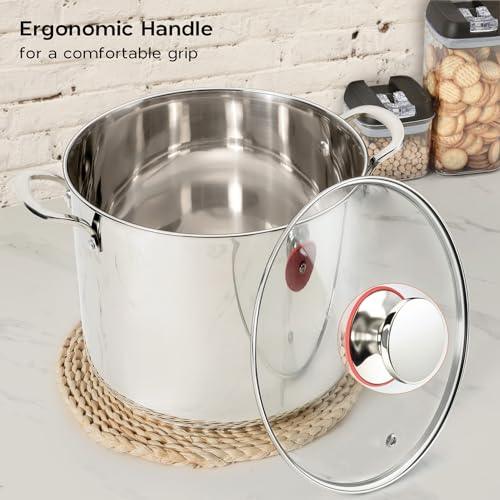 Onader 12 Quart Stock Pot 18/10 Stainless Steel Cooking Pot with Lid Large Soup Pot - CookCave