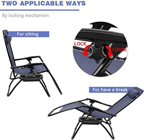 Homall Zero Gravity Chair Patio Folding Lawn Outdoor Lounge Gravity Camp Reclining Lounge Chair with Cup Holder Pillows for Poolside Backyard and Beach Set of 2 (Blue) - CookCave