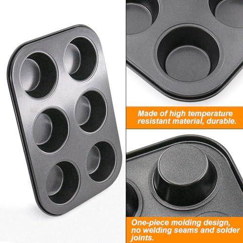 DRAONGYE 2 Packs 6 Cups Nonstick Round Muffin Baking Pan, Premium Steel Muffin Pan for Baking, Nonstick Cupcake Tin Cheesecake Pans, Bakeware Muffin Top Pan (Black) - CookCave