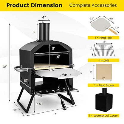 Giantex Outdoor Pizza Oven Wood Fired, 2-Layer Pizza Maker with Pizza Stone, Pizza Peel, Removable Cooking Rack, Waterproof Cover, Folding Legs, Outside Pizza Ovens for Camping Backyard BBQ (28 Inch) - CookCave