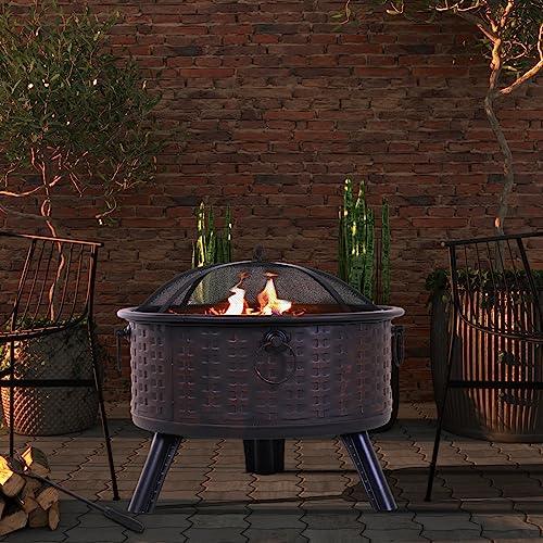 Fire Pit, Portable Firepits for Outside Patio, Outdoor Wood Burning Fire Pits 26" Small Round Steel Fireplace Clearance for Backyard Garden Bonfire Camping… - CookCave