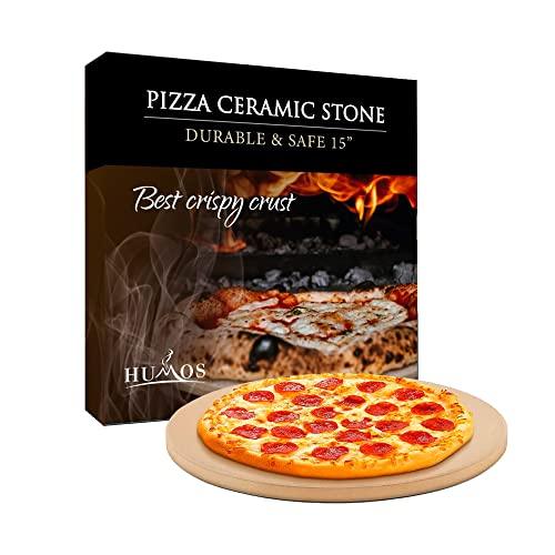 HUMOS 15" Durable & Safe Round Pizza Ceramic Stone for Best Crispy Crust, Stone For Grill, Oven, Kamado, Smoker, Weber, Kamado Joe, Thermal Shock Resistant (15") - CookCave