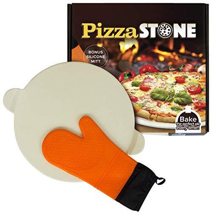 Baking Pizza Stone with handles for Grill, Oven & BBQ15” Durable, Certified Safe, for Ovens & Grills. Bonus Silicone Mitt. - CookCave