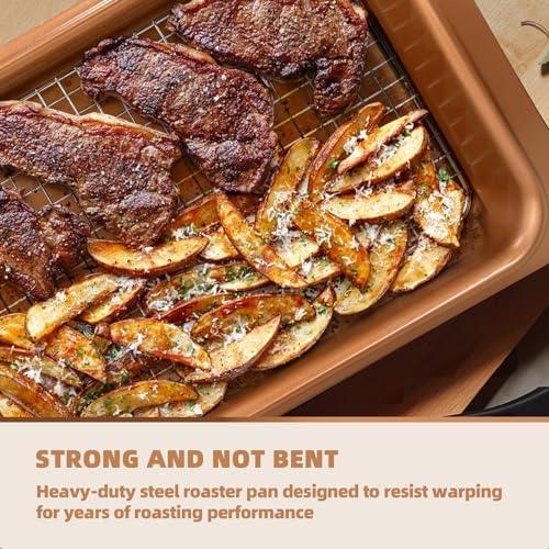 RavisingRidge Baking Pans Set with Nonstick Coating, Professional 10 Pcs Including Cake Pans, Cookie Sheets, Roasting Pan, and Cooling Rack - 0.8mm Thick, Dishwasher Safe, and Heavy Duty - CookCave