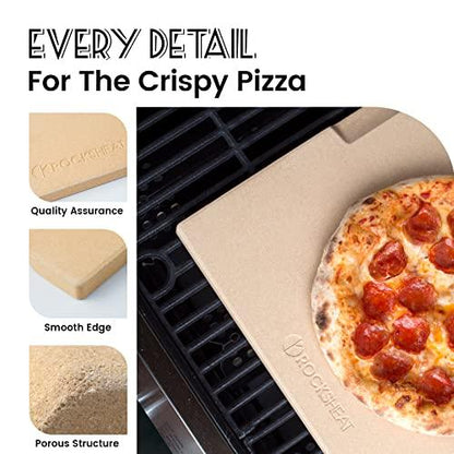 ROCKSHEAT Pizza Stone 12in x 15in Rectangular Baking & Grilling Stone, Perfect for Oven, BBQ and Grill. Innovative Double - faced Built - in 4 Handles Design - CookCave