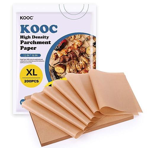 KOOC Premium 200-Pack 12x16 Inch Parchment Paper Sheets - Precut Unbleached Baking Paper - High Density & Compostable - Non-Stick - Ideal for Oven, Microwave, Air Fryer - Cooking and Baking Essential - CookCave