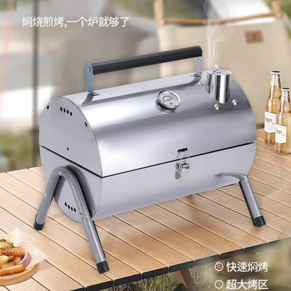 KASEDA Stainless Steel Adjustable Portable Charcoal Grill, Multi-functional Metal Small BBQ Smoker for Outdoor Hiking Picnic Camping Beach,Tabletop Outdoor Barbecue Smoker - CookCave