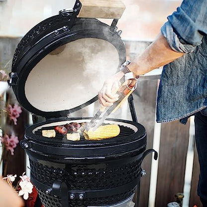 AUPLEX 13" Kamado, Ceramic BBQ Charcoal Grill, Mini Portable Clay Smoker Oven Barbecue Grill for Backyard, Balcony - CookCave