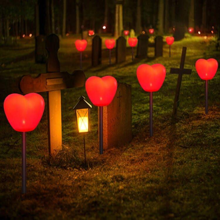 Abkshine Set of 6 Solar Red Heart Stake Lights for Valentines Day Decor, Outdoor Waterproof Heart Shaped Light for Garden Pathway Flowerbed Cemetery Grave Porch Walkway Valentine's Theme Decorations - CookCave