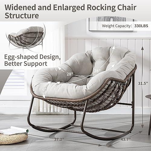 HOMEFUN Outdoor Patio Rocking Chairs, Oversized Papasan Rocking Chair Indoor with Padded Cushion - Rocker Egg Chair for Front Porch, Garden, Patio, Backyard Beige - CookCave