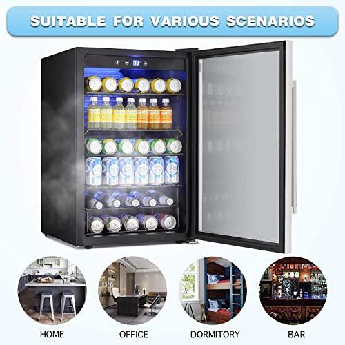 Antarctic Star Beverage Refrigerator Cooler - 145 Can Mini Fridge Glass Door for Soda Beer or Wine, Small Drink Dispenser, Clear Front Door for Home Office or Bar, 4.4Cu.Ft. - CookCave