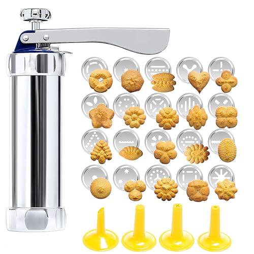 Suuker Cookie Press, Cookie Press Gun Aluminum Alloy with 4 Piping Tips and 20 Cookie Discs, Cookie Maker Machine, Cookie Press Baking - CookCave