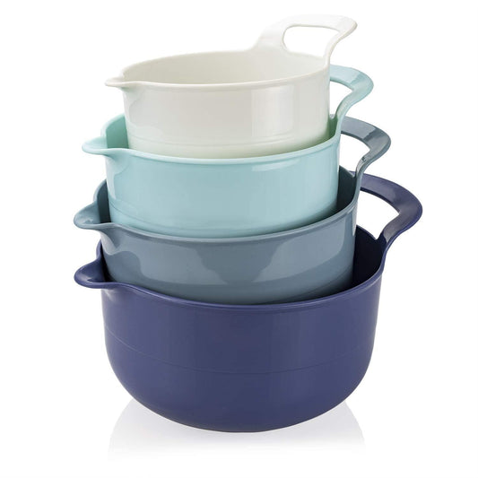 COOK WITH COLOR Mixing Bowls - 4 Piece Nesting Plastic Mixing Bowl Set with Pour Spouts and Handles (Ombre Blue) - CookCave
