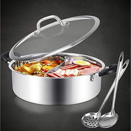 Hot Pot with Divider Stainless Steel Shabu Shabu Pot for Induction Cooktop Gas Stove Hotpot PotSuitable for 4-5 Person (12.6 inch) - CookCave