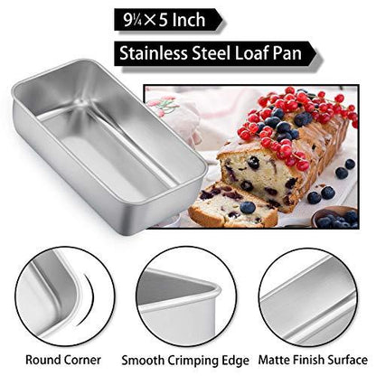 TeamFar Loaf Pans for Baking Bread, 9¼" × 5" Bread Loaf Pan Meatloaf Pan Stainless Steel for Home Kitchen, Healthy & Durable, Oven & Dishwasher Safe - Set of 2 - CookCave