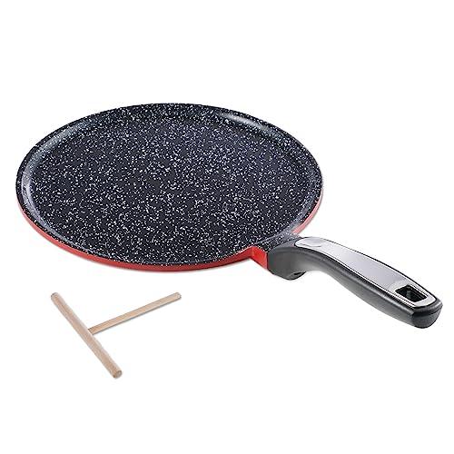 ROSSETTO Non-Stick Crepes Pan, 11in Red Aluminum, PFOA and PTFE-Free, Induction Ready, All Stovetops Compatible, for Pancakes, Eggs, Quesadillas, Tortillas - CookCave